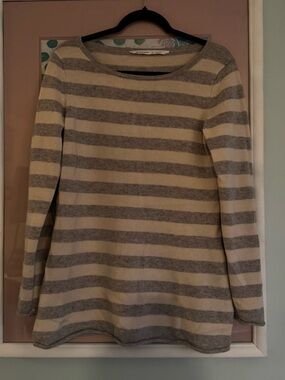 Athleta Cream and Gray Striped Knit Top